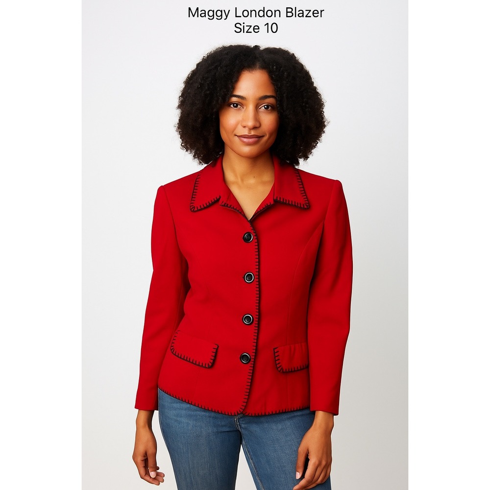 Maggy London Petites Red/Black Blazer – Size 10‎